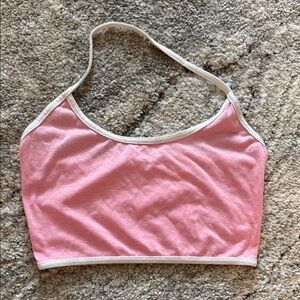 Pink Crop Top with White Trim
